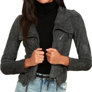 Lulu's Vegan Suede  Green Gray Moto Jacket Size Large